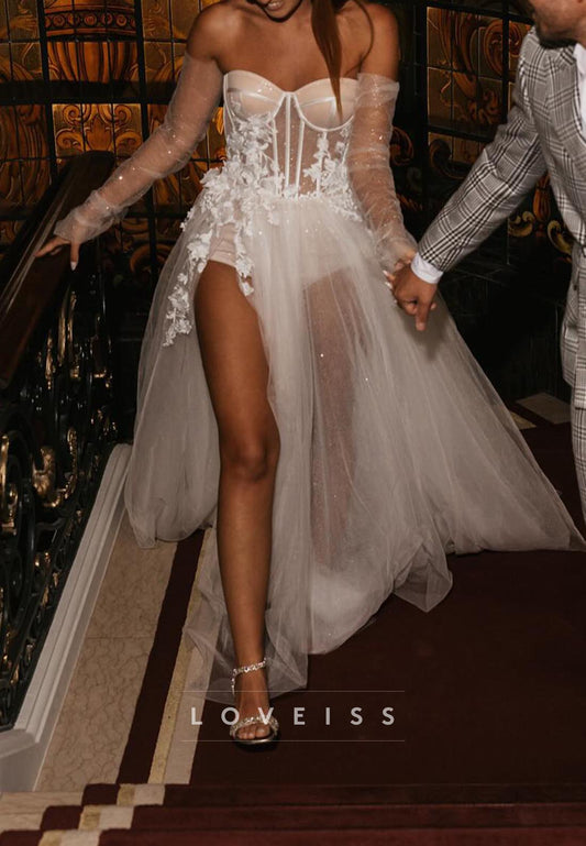 Sweetheart Appliques Tulle A-Line Wedding Dress