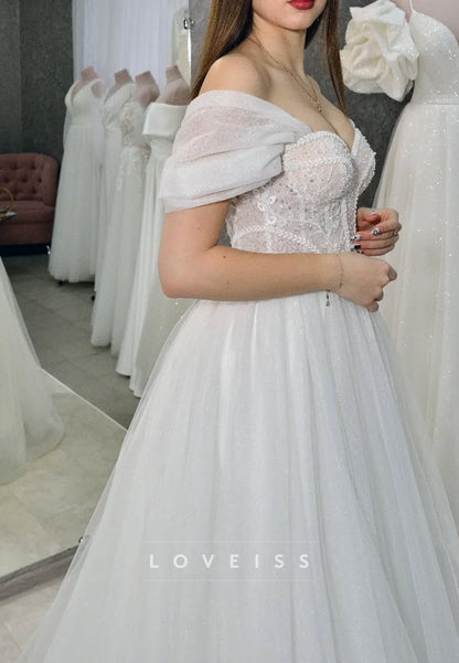 Sweetheart Appliques Tulle Sleeveless A-Line Wedding Dress
