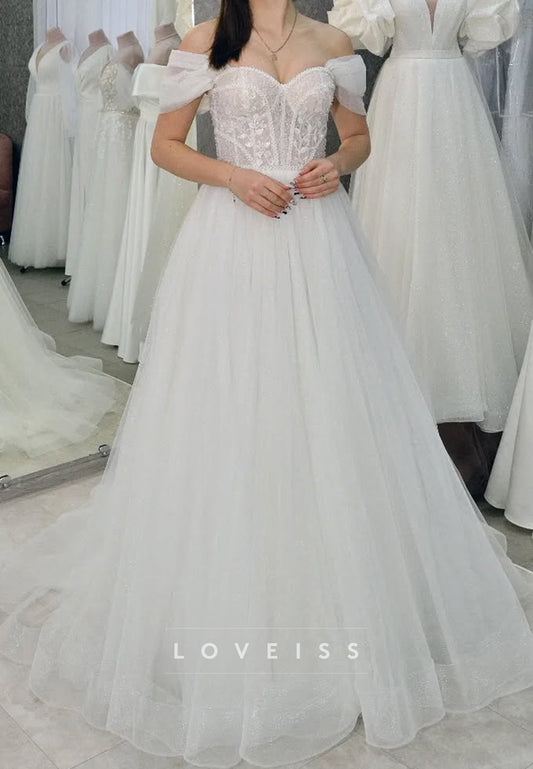 Sweetheart Appliques Tulle Sleeveless A-Line Wedding Dress