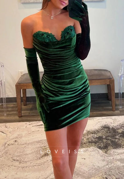 Sweetheart Appliques Velvet Sheath Party Homecoming Dress