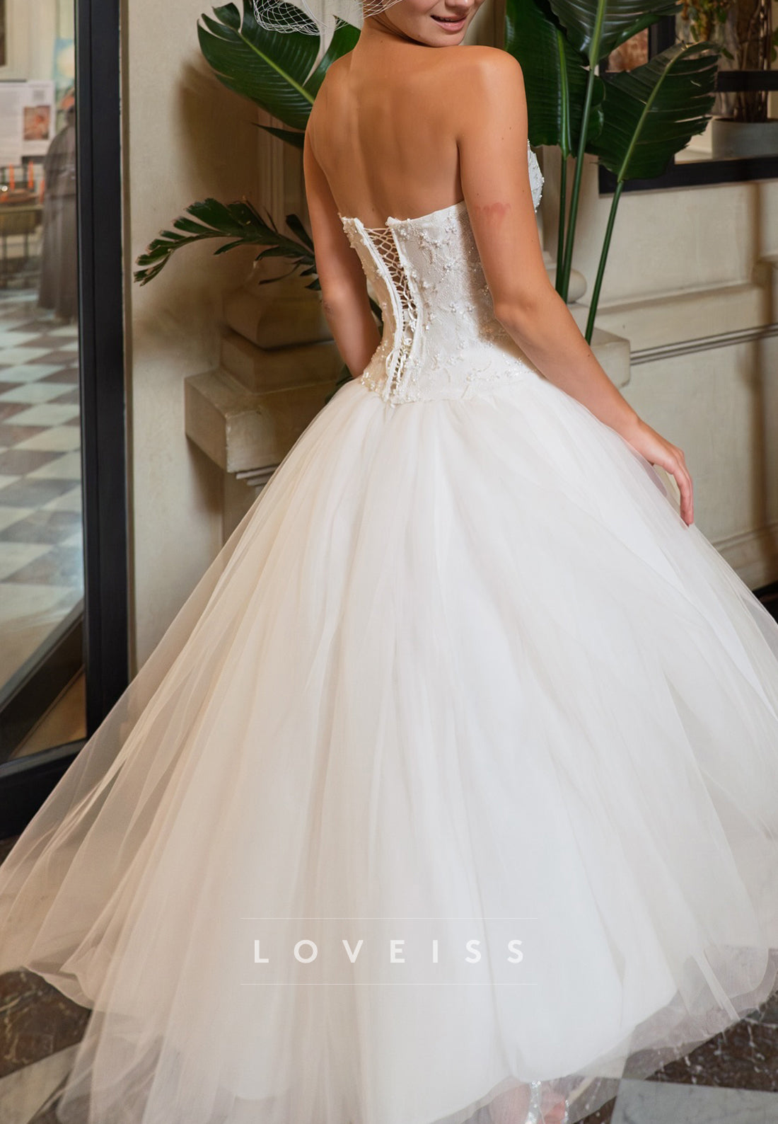 Sweetheart Beaded Corset Tulle Midi Wedding Dress