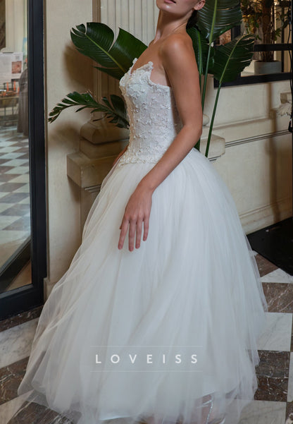 Sweetheart Beaded Corset Tulle Midi Wedding Dress