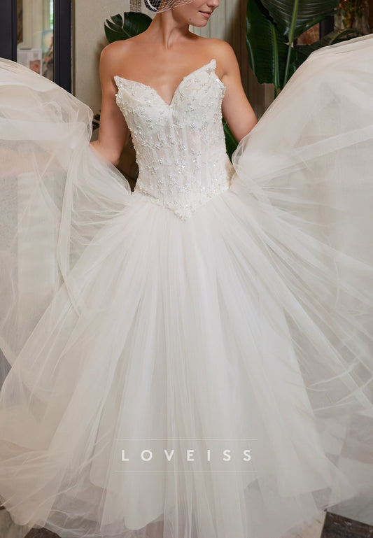 Sweetheart Beaded Corset Tulle Midi Wedding Dress
