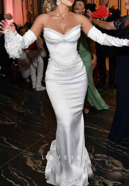 Sweetheart Beaded Detachable Train Mermaid Wedding Dress