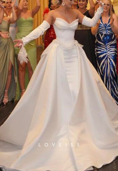 Sweetheart Beaded Detachable Train Mermaid Wedding Dress