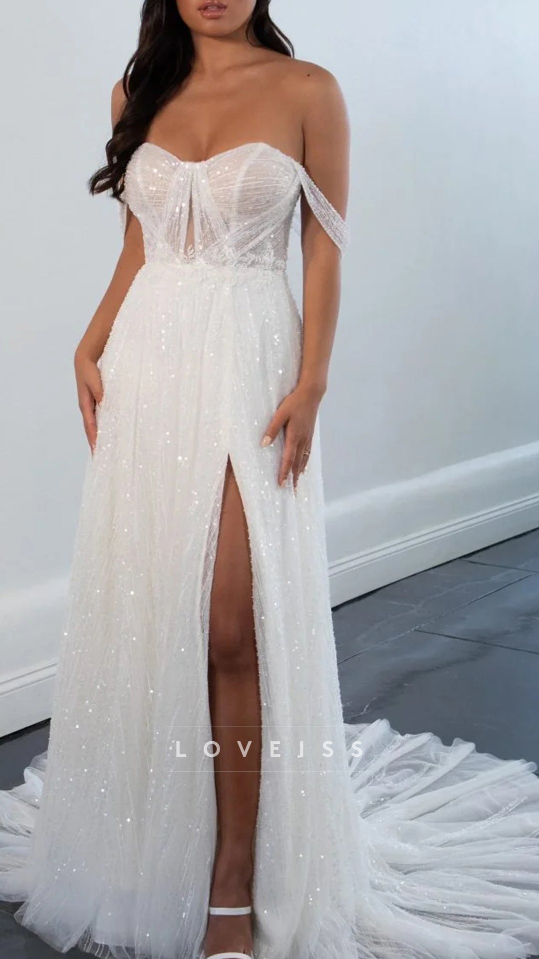 Sweetheart Beaded Embroidery Sequins A-Line Beach Wedding Dress