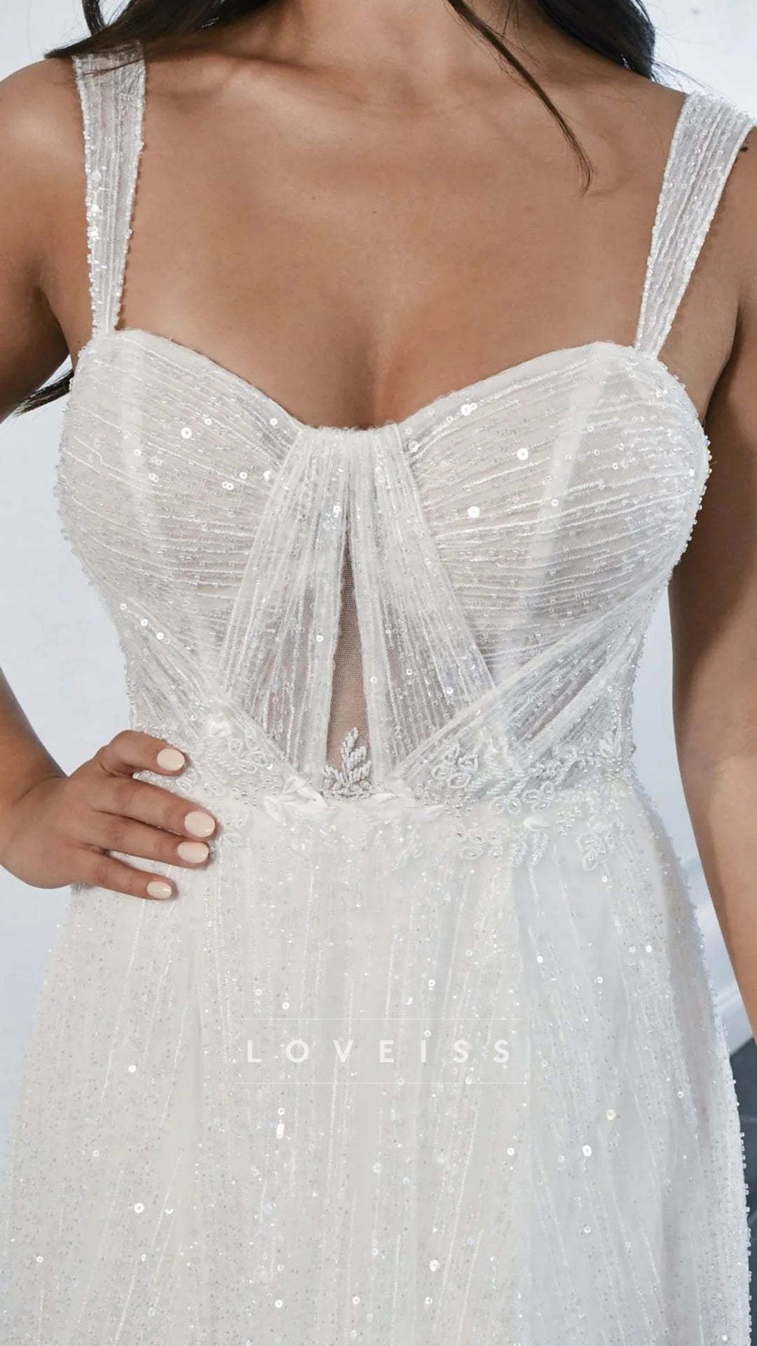 Sweetheart Beaded Embroidery Sequins A-Line Beach Wedding Dress
