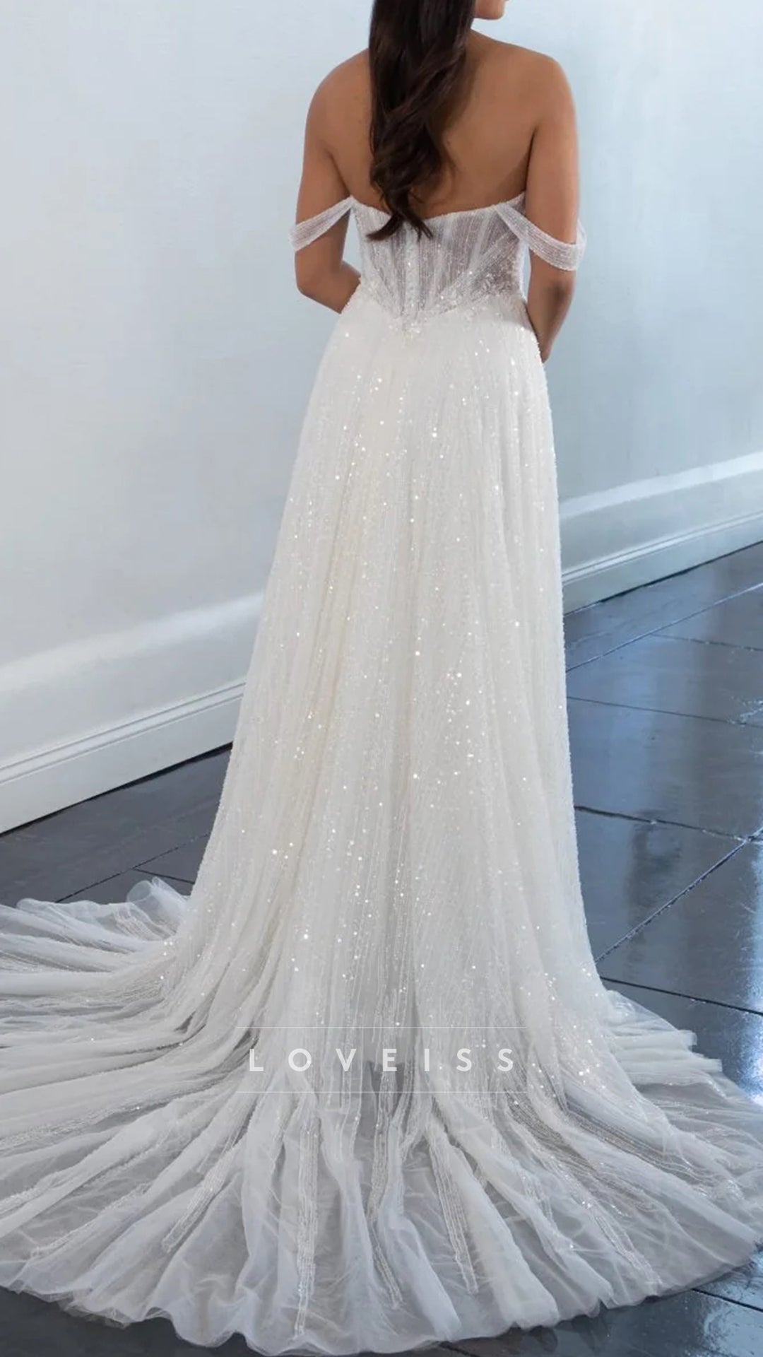 Sweetheart Beaded Embroidery Sequins A-Line Beach Wedding Dress