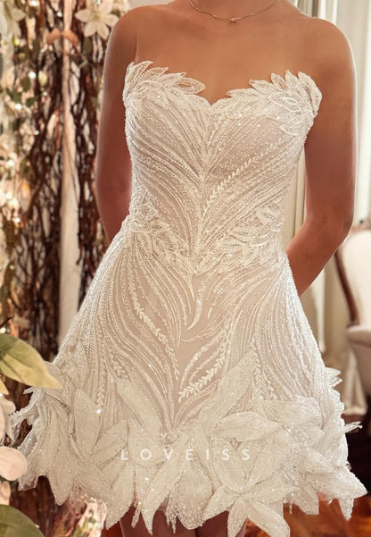 Sweetheart Beaded Embroidery Sparkly Short A-Line Wedding Dress