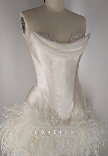 Sweetheart Beaded Feather A-Line Short Wedding Dress