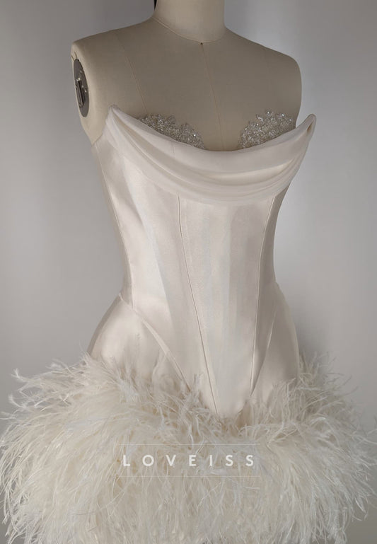 Sweetheart Beaded Feather A-Line Short Wedding Dress