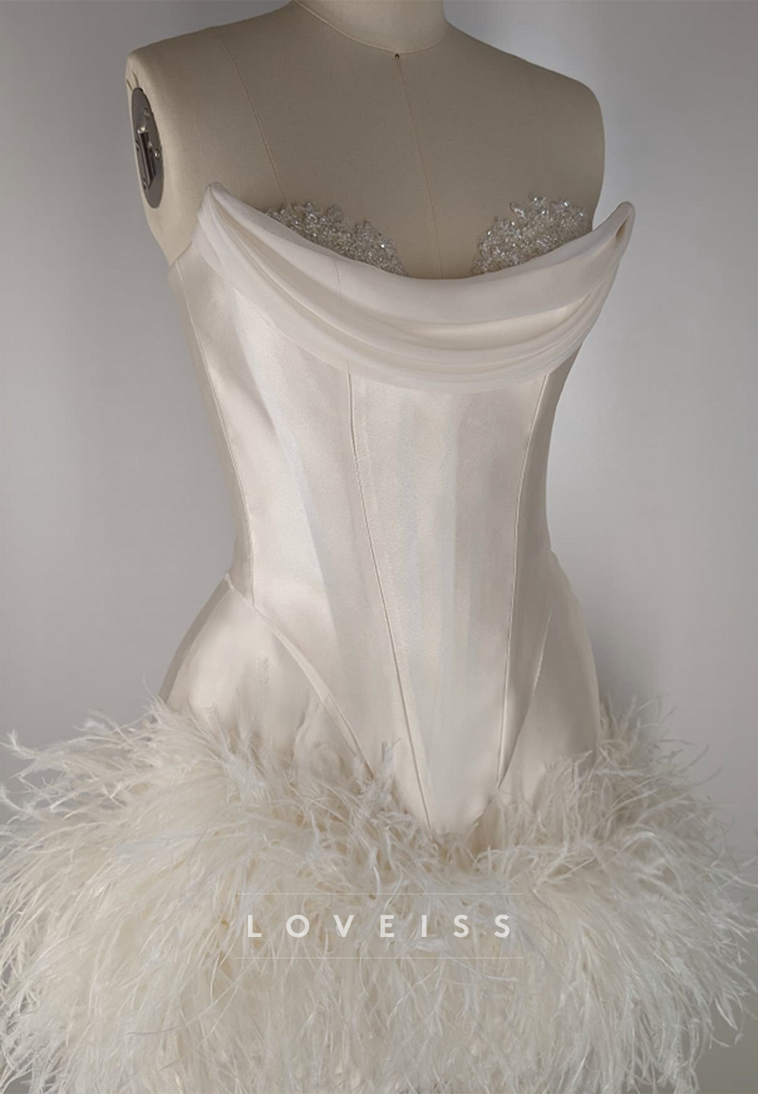 Sweetheart Beaded Feather A-Line Short Wedding Dress