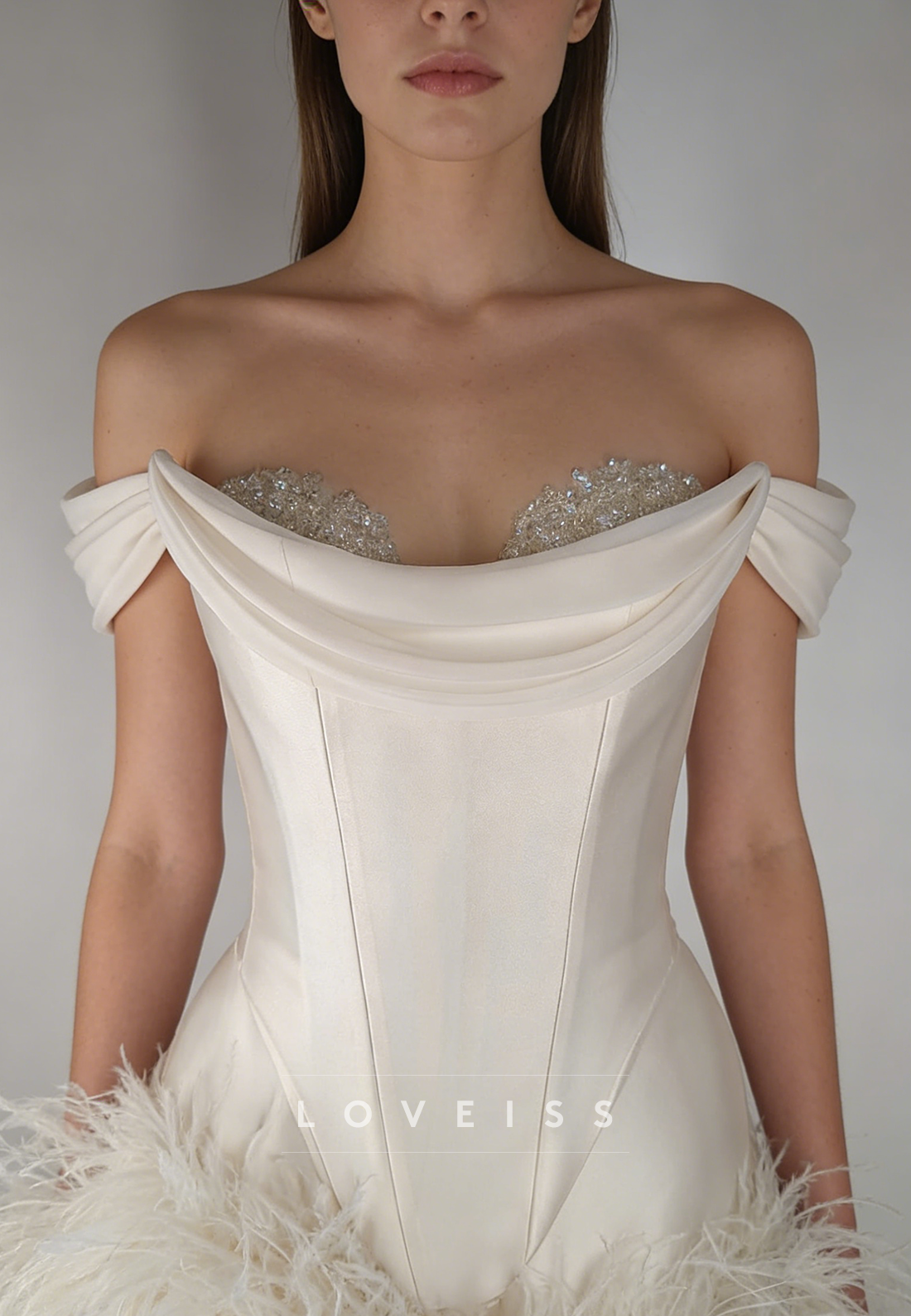 Sweetheart Beaded Feather A-Line Short Wedding Dress