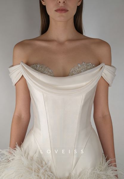 Sweetheart Beaded Feather A-Line Short Wedding Dress