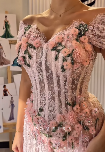 Sweetheart Beaded Fringe Floral Embellished Mermaid Prom Dress