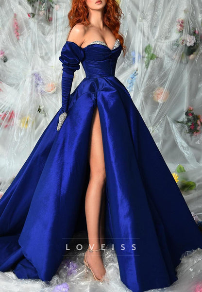 Sweetheart Beaded Long Sleeves A-Line Prom Dress