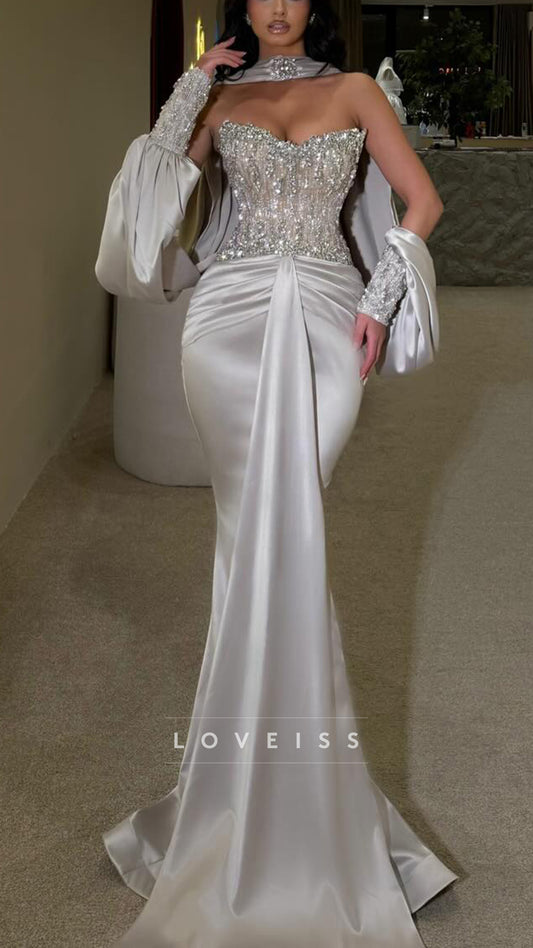 Sweetheart Beaded Mermaid Prom Dress with Gloves