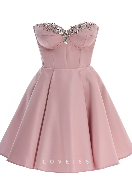 Sweetheart Beaded Pleated A-Line Party Homecoming Dress