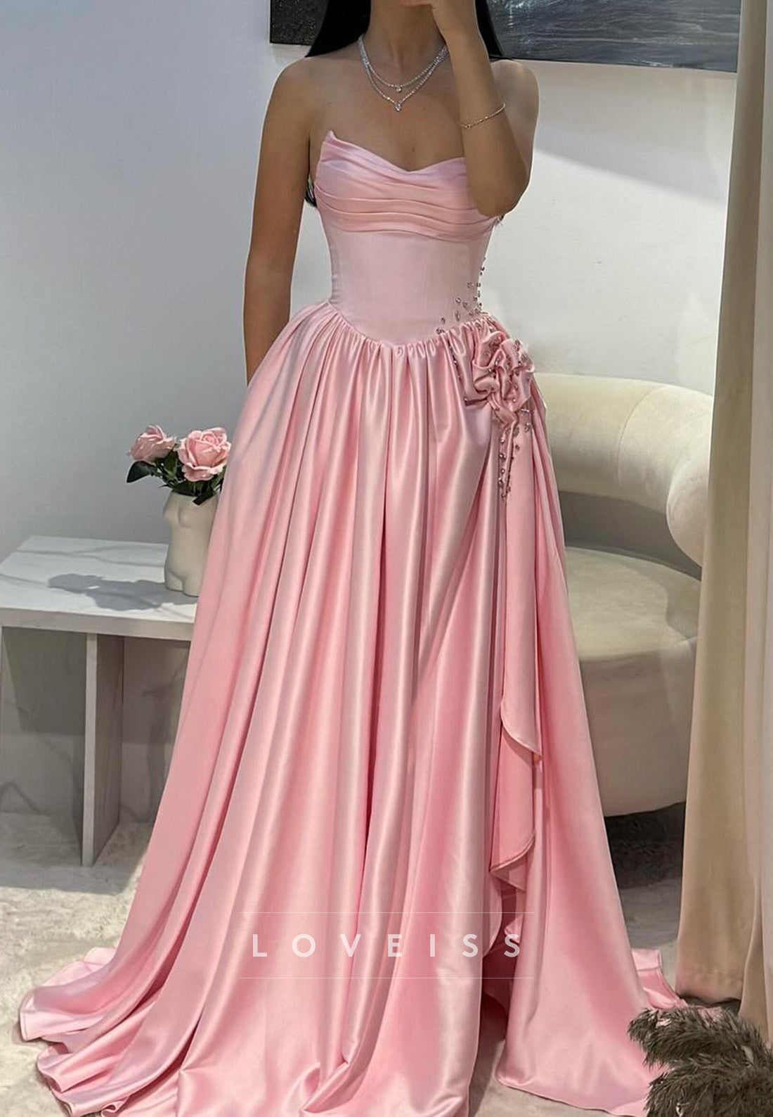 Sweetheart Beaded Pleated Sleeveless A-Line Prom Dress