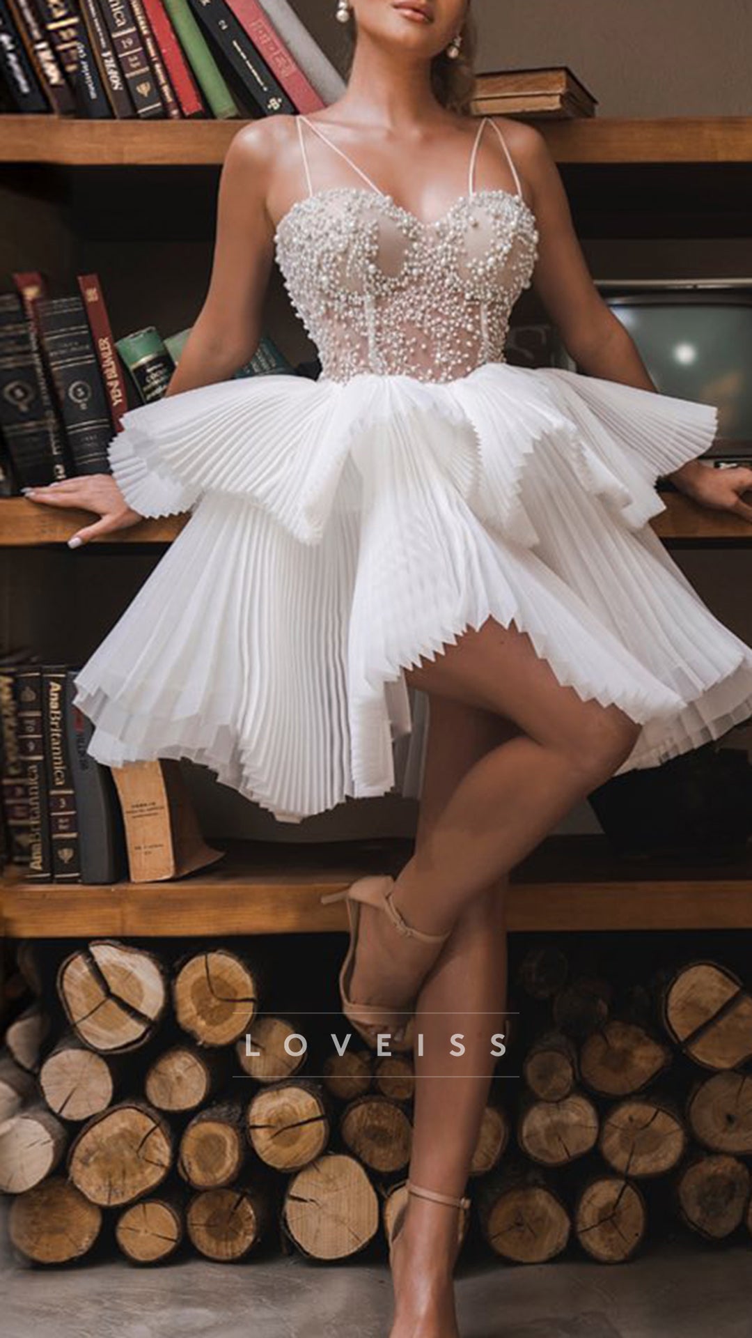Sweetheart Beaded Pleated Tiered A-Line Short Wedding Dress