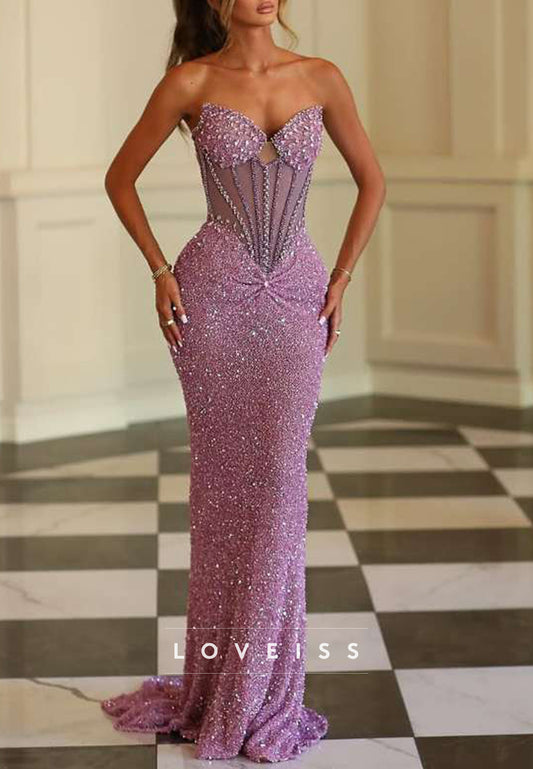 Sweetheart Beaded Sequins Sleeveless Mermaid Prom Dress
