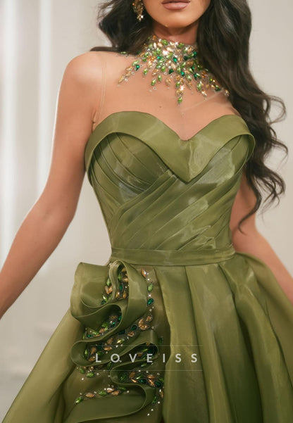 Sweetheart Beaded Side Slit Pleated A-Line Formal Dress