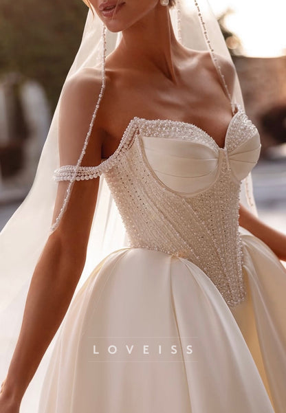 Sweetheart Beaded Sleeveless Satin A-Line Wedding Dress
