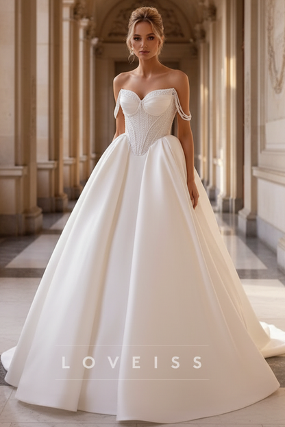 Sweetheart Beaded Sleeveless Satin A-Line Wedding Dress