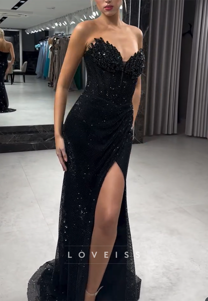 Sweetheart Beaded Sparkly Sheath Prom Dress