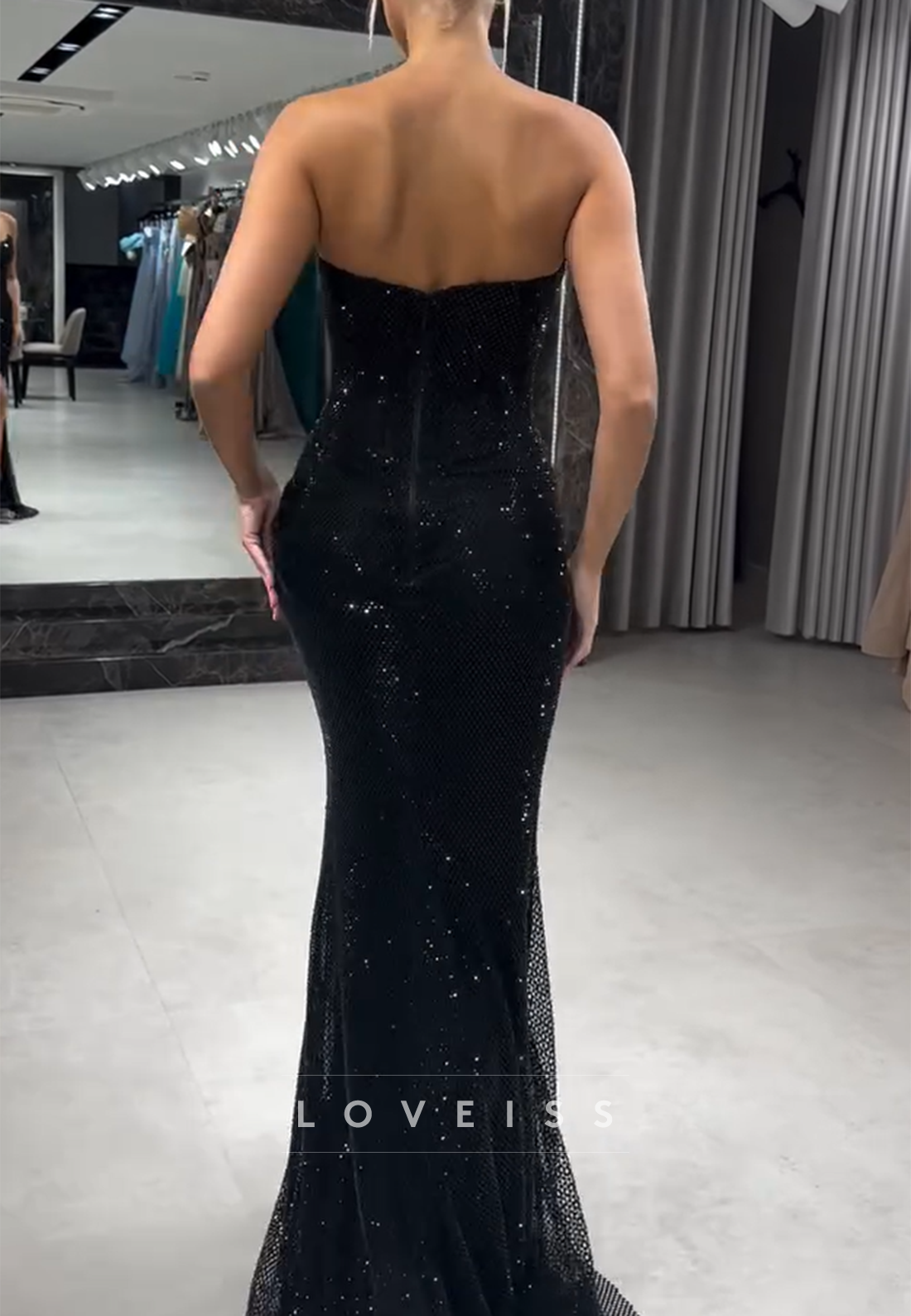 Sweetheart Beaded Sparkly Sheath Prom Dress