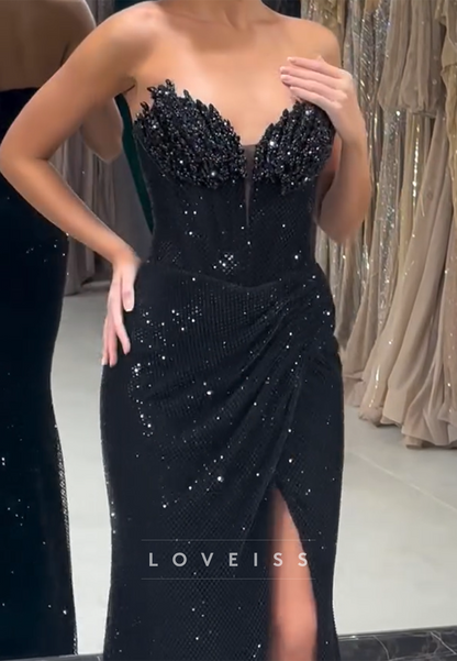 Sweetheart Beaded Sparkly Sheath Prom Dress