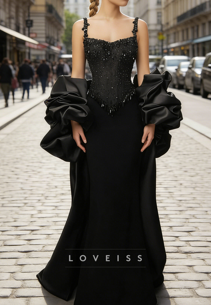 Sweetheart Beaded Straps Black Mermaid Prom Dress