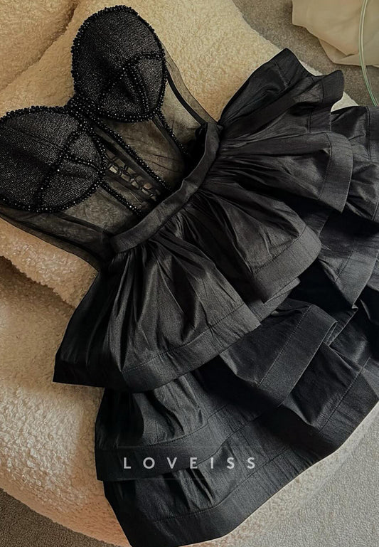 Sweetheart Beaded Tiered A-Line Short Homecoming Dress