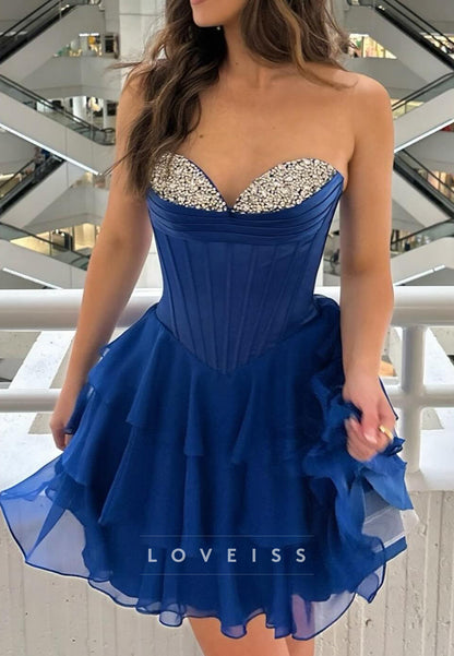 Sweetheart Beaed Tiered A-Line Short Homecoming Dress