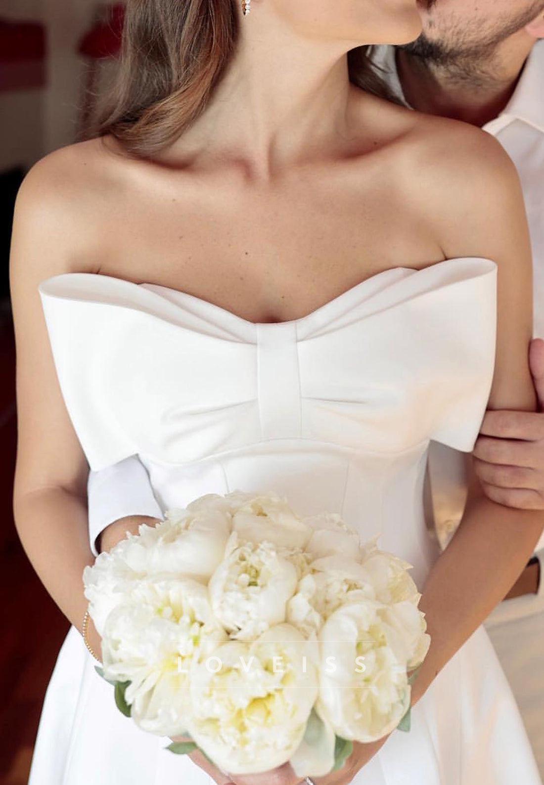 Sweetheart Bow Sleek Satin Midi A-Line Wedding Dress