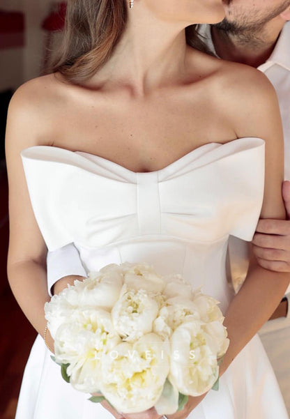 Sweetheart Bow Sleek Satin Midi A-Line Wedding Dress