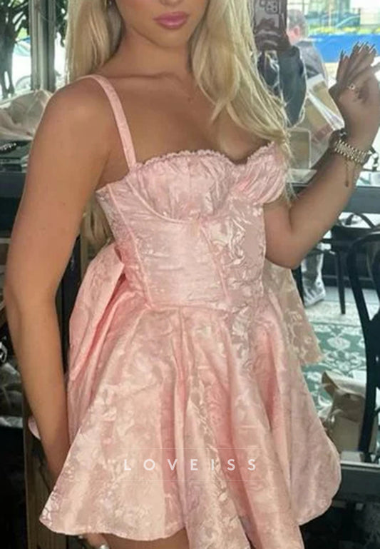 Sweetheart Bowknot Straps Floral Printed A-Line Party Homecoming Dress