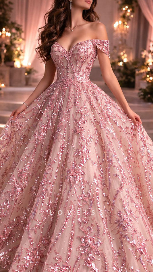Sweetheart Cap Sleeves Beaded Embroidery A-Line Prom Dress