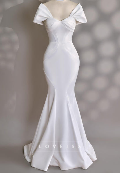 Sweetheart Cap Sleeves Fitted Mermaid Wedding Dress