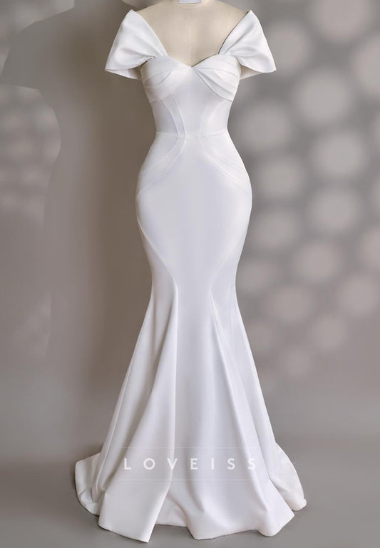 Sweetheart Cap Sleeves Fitted Mermaid Wedding Dress
