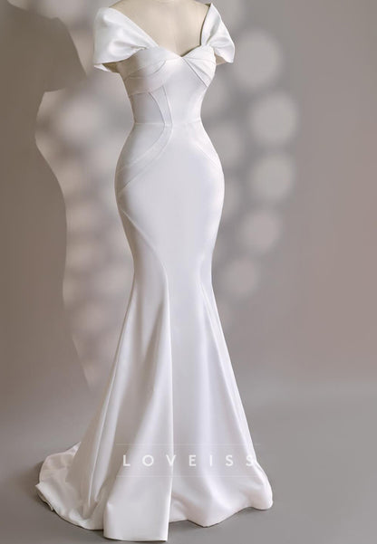 Sweetheart Cap Sleeves Fitted Mermaid Wedding Dress