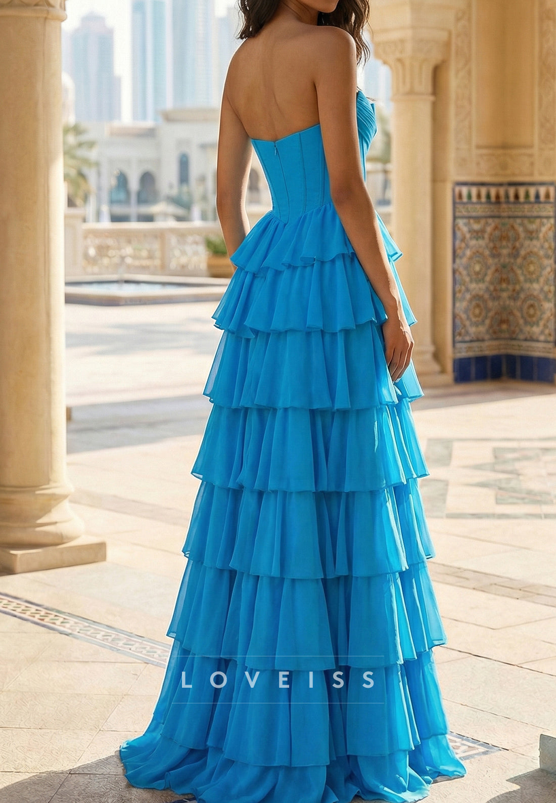 Sweetheart Chiffon Tiered A-Line Prom Dress