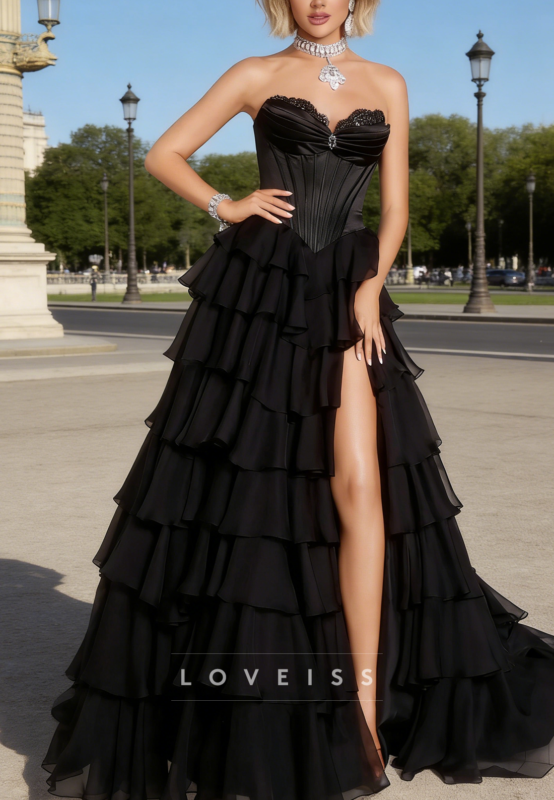 Sweetheart Chiffon Tiered A-Line Prom Dress