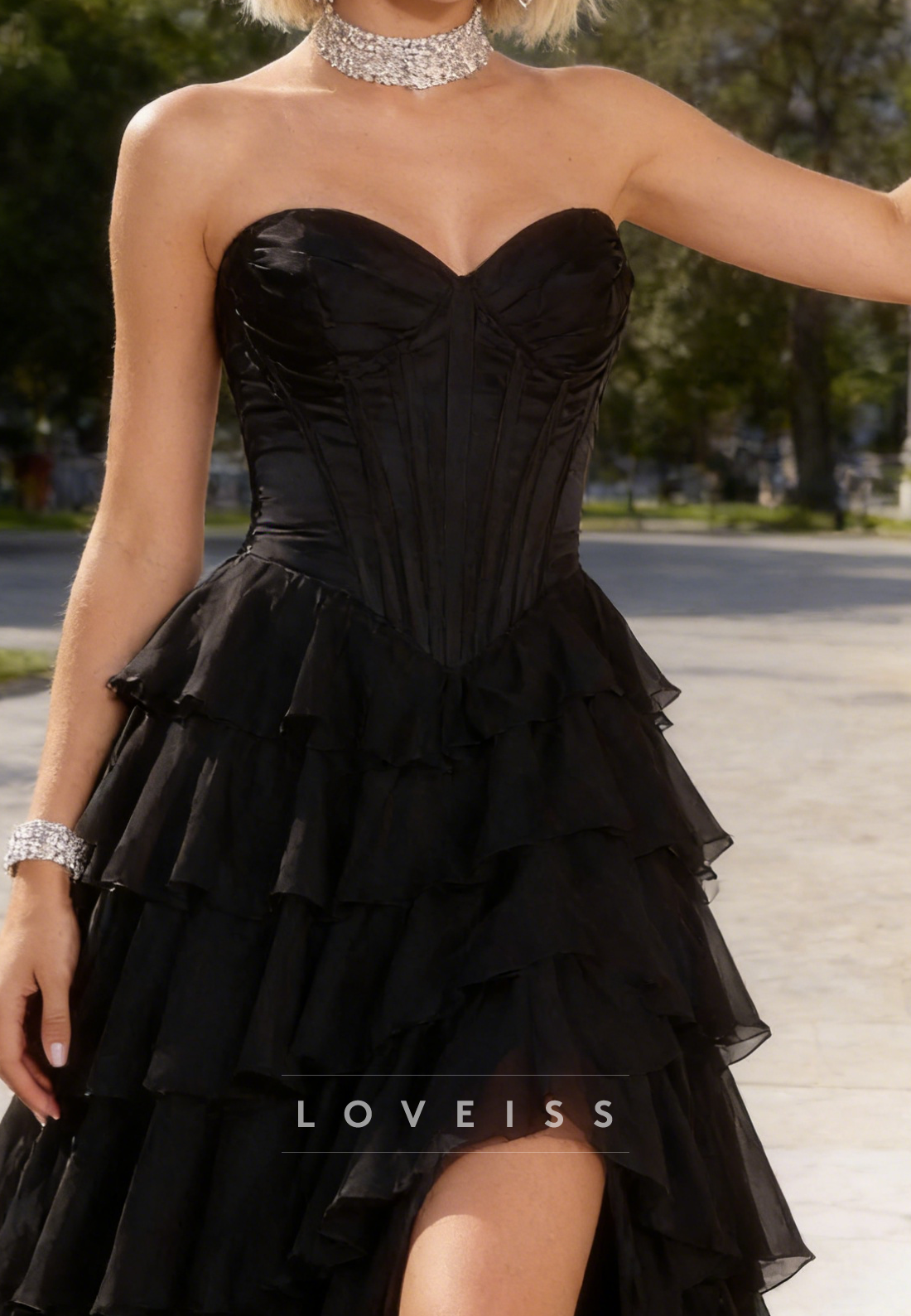 Sweetheart Chiffon Tiered A-Line Prom Dress