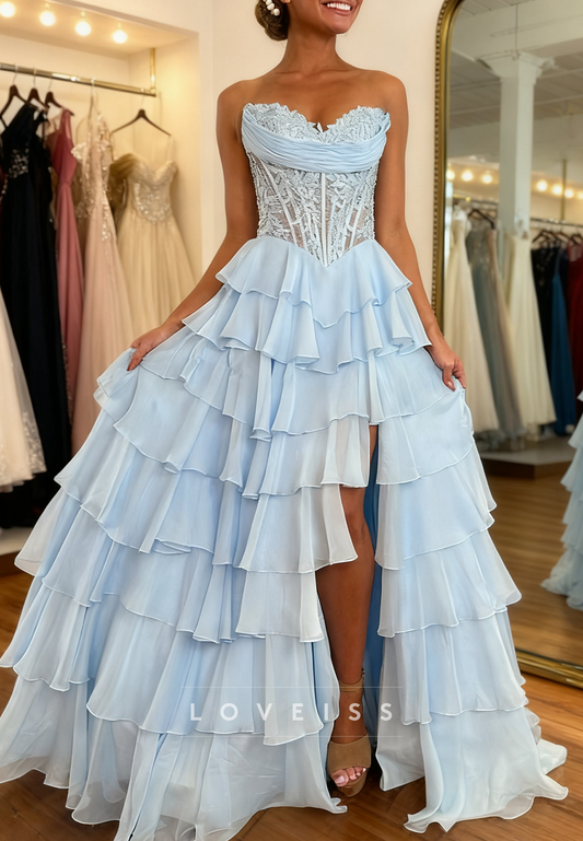 Sweetheart Chiffon Tiered Ball Gown Prom Dress