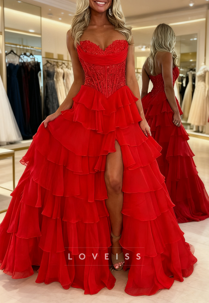 Sweetheart Chiffon Tiered Ball Gown Prom Dress