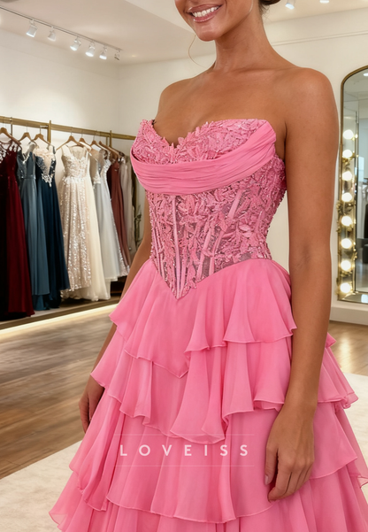 Sweetheart Chiffon Tiered Ball Gown Prom Dress