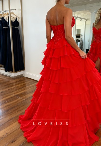 Sweetheart Chiffon Tiered Ball Gown Prom Dress