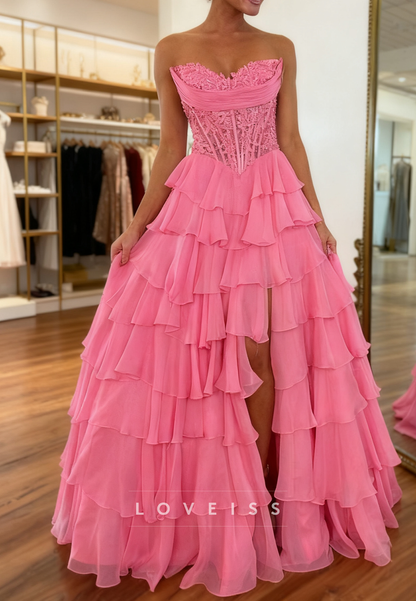 Sweetheart Chiffon Tiered Ball Gown Prom Dress