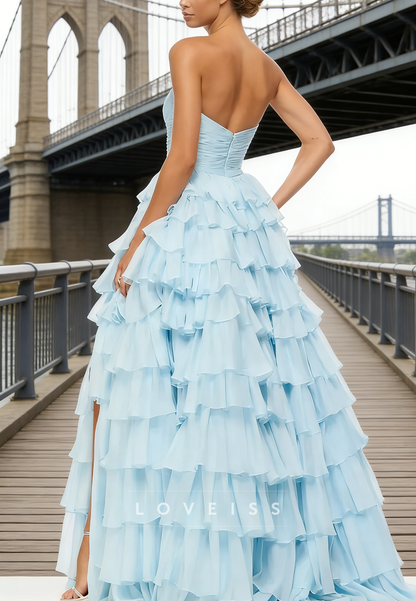 Sweetheart Chiffon Tiered Sleeveless Prom Gown